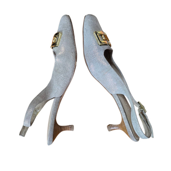 Y2k Donald J Pliner 6.5 Metallic Selma  Slingback Pump Horsebit kitten heel - Picture 7 of 9